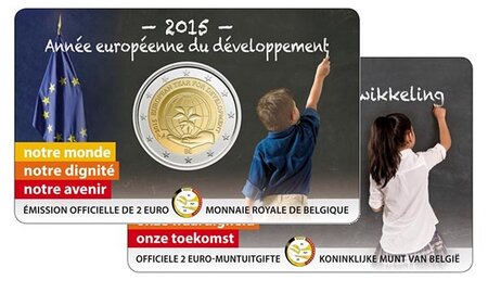 Pièce de monnaie 2 euro commémorative Belgique 2015 BU – Année européenne du développement – Légende française