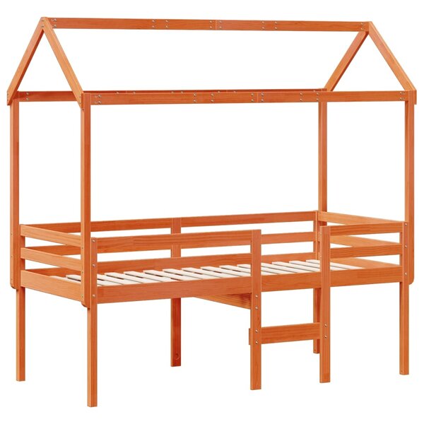 vidaXL Lit haut avec toit cire marron 90x190 cm bois de pin massif