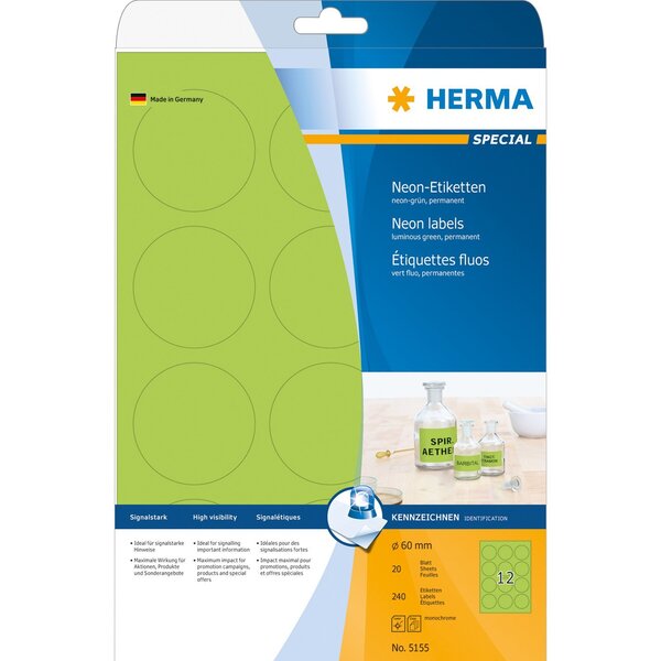 Etiquettes universelles special, rond, 60 mm, vert herma