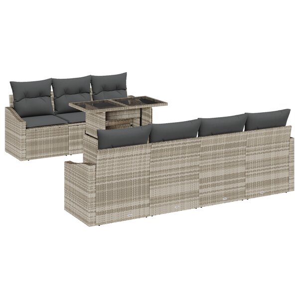 vidaXL Ensemble de canapé de jardin 8 pièces avec coussins gris clair en poly rotin