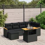 vidaXL Salon de jardin 7 Pièces avec coussins noir résine tressée