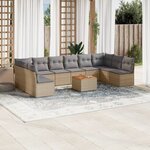 vidaXL Salon de jardin 11 Pièces avec coussins beige résine tressée