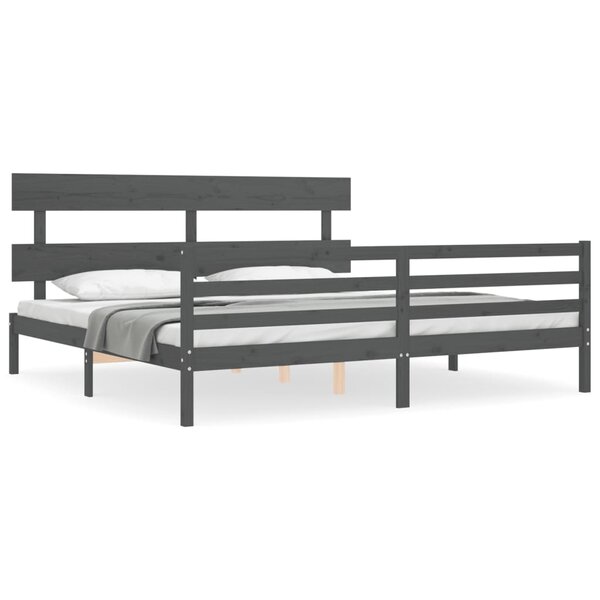 vidaXL Cadre de lit avec tête de lit gris 200x200 cm bois massif