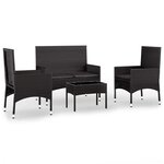 vidaXL Salon de jardin 4 Pièces avec coussins Noir Résine tressée