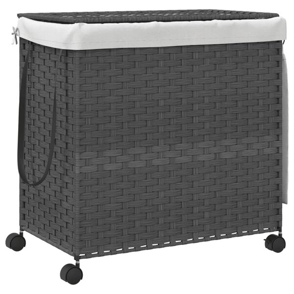 vidaXL Panier à linge avec roulettes gris 60x35x60 5 cm résine tressée
