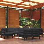 vidaXL Salon de jardin 9 Pièces avec coussins Noir Bois de pin solide