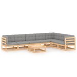 vidaXL Salon de jardin 8 Pièces avec coussins Bois de pin massif