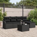 Canapé de jardin 6 pièces avec coussins beige poly rattan
