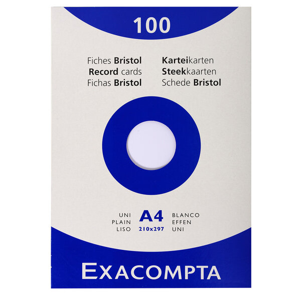 Etui de 100 fiches BRISTOL 210x297 A4 Blanc Uni EXACOMPTA