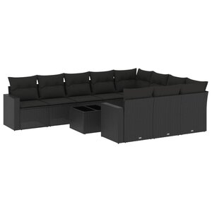 vidaXL Salon de jardin 11 Pièces avec coussins noir résine tressée