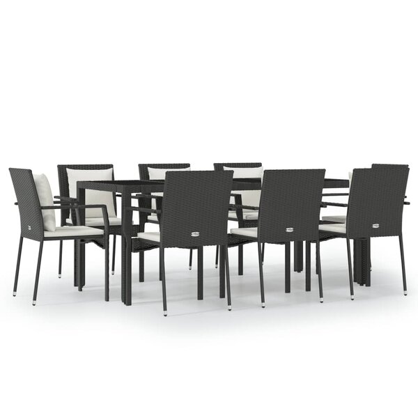 vidaXL Ensemble à manger jardin 9Pièces et coussins noir résine tressée