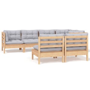 vidaXL Salon de jardin 7 Pièces avec coussins gris bois de pin massif