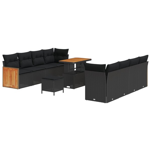 Ensemble de canapé de jardin 11 pièces vidaXL avec coussins Noir Poly Rotin Acacia