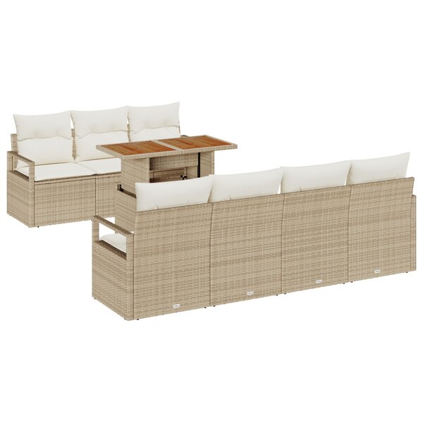 Ensemble de canapés de jardin 8 pièces avec coussins beige en rotin poly