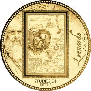 Monnaie STUDIES OF FETUS Da Vinci 1/200 Oz Or 5000 Francs Gabon