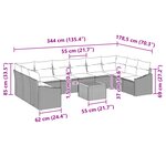 vidaXL Ensemble de canapé de jardin 11 pièces avec coussins noirs en rotin poly