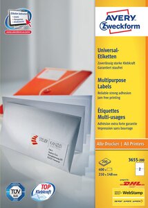 Boite de 400 etiquettes multi-usages 210 x 148 mm sur 200 feuilles a4 blanc avery zweckform