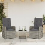 vidaXL Ensemble à manger de jardin 3 Pièces coussins gris résine tressée