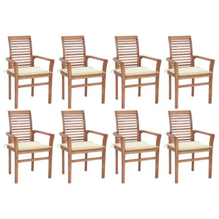 vidaXL Chaises à dîner 8 Pièces avec coussins crème Bois de teck solide