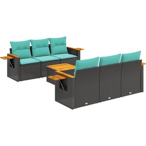 vidaXL Salon de jardin 7 Pièces avec coussins noir résine tressée