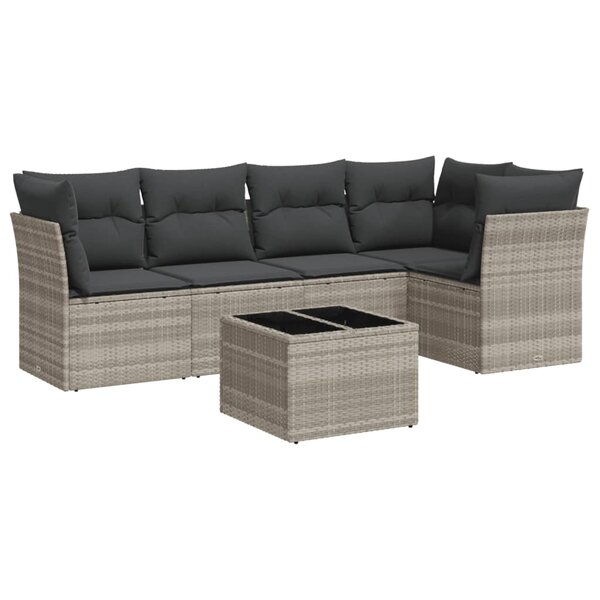 vidaXL Salon de jardin 6 Pièces avec coussins gris clair résine tressée