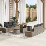 Ensemble de canapé de jardin 9 pièces avec coussins en poly rotin gris acacia