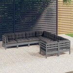 vidaXL Salon de jardin 8 Pièces avec coussins Gris Bois de pin solide