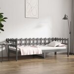 vidaXL Lit de jour Gris 90x200 cm Bois de pin massif