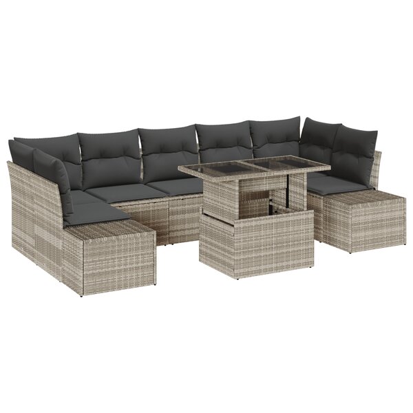 vidaXL Ensemble de canapé de jardin 8 pièces avec coussins gris clair en poly rattan