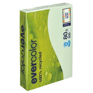Ramette papier couleur recyclé clairefontaine evercolor a4 80 gr - 500 feuilles - vert clair - lot de 5