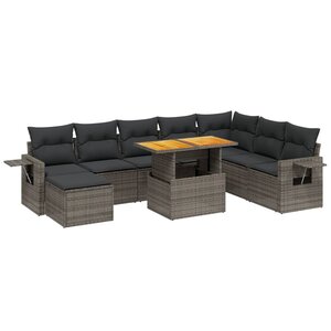 vidaXL Salon de jardin 9 Pièces avec coussins gris résine tressée