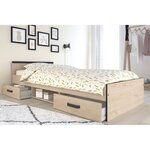 Lit enfant beige et noir avec rangement 90 x 200 cm