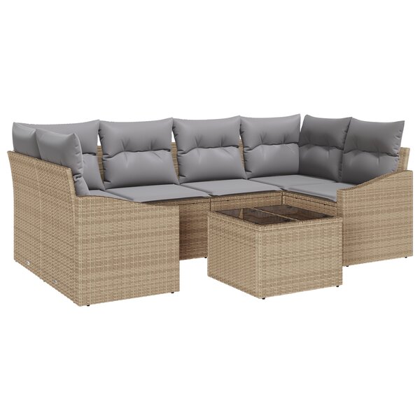 vidaXL Ensemble de salle à manger de jardin 7 pièces avec coussins en poly rattan beige