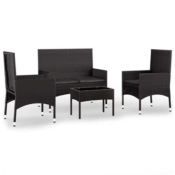 vidaXL Salon de jardin 4 Pièces avec coussins Noir Résine tressée