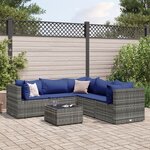 vidaXL Salon de jardin 6 Pièces avec coussins Gris Résine tressée