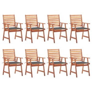 vidaXL Chaises à dîner d'extérieur 8 Pièces avec coussins Acacia massif