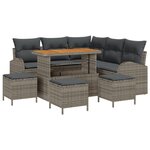 Ensemble de canapé jardin 9 pièces avec coussins en poly rotin gris vidaXL