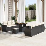 Ensemble de canapé jardin 10 pièces avec coussins noir poly rotin acacia