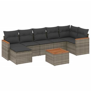 vidaXL Salon de jardin 8 Pièces avec coussins gris résine tressée