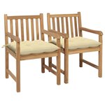 vidaXL Chaises de jardin 2 Pièces avec coussins blanc crème Bois de teck