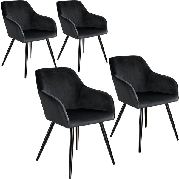 Lot de 4 chaises pieds noir siège de salon cuisine salle à manger design élégant velours noir 08_0000080