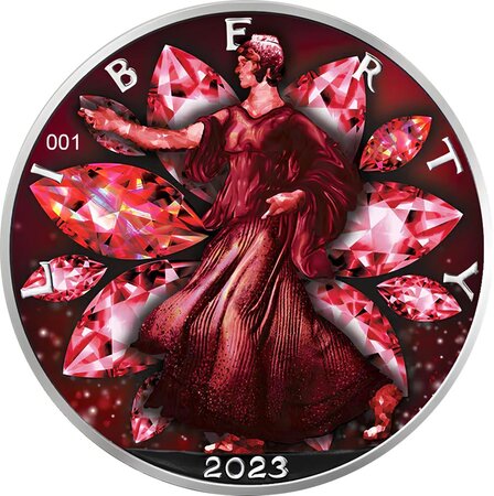 Pièce de monnaie en Argent 1 Dollar g 31.1 (1 oz) Millésime 2023 Precious Gems RUBY