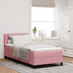 Lit à sommier box avec matelas rose en velours petit double