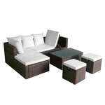 vidaXL Salon de jardin 4 Pièces avec coussins Résine tressée Marron