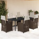 vidaXL Ensemble à manger de jardin et coussins 7 Pièces marron rotin
