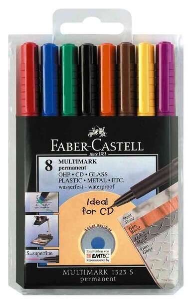 Etui de 8 marqueurs CD/DVD MULTIMARK permanent F, fin FABER-CASTELL