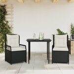 vidaXL Ensemble à manger de jardin avec coussins 3 Pièces Noir
