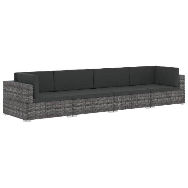 vidaXL Salon de jardin 4 Pièces avec coussins résine tressée gris