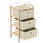 vidaXL Étagère de rangement 3 paniers Tissu Bois de cèdre Beige