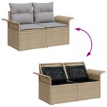 Ensemble de Canapés de Jardin de 3 Pièces avec Coussins Beige en Rattan Poly